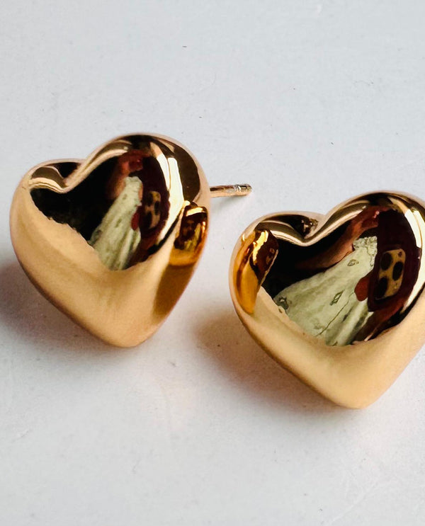 18K Gold plated solid Heart earrings