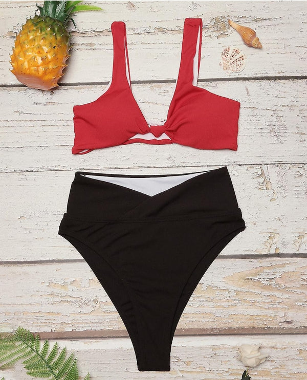 Two shade front twisted bikini simw wear set