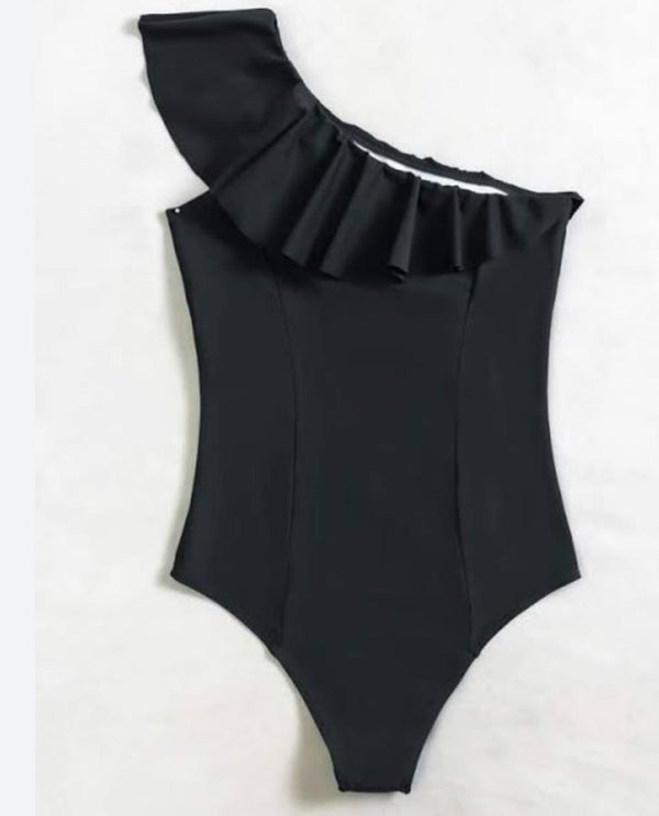 Frill detail one shoulder bodysuit swimwear