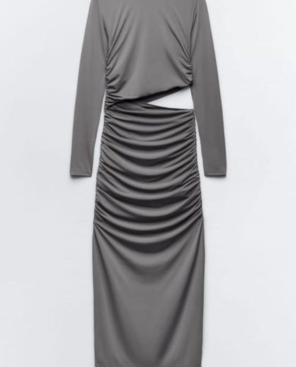 ZRA high neck side cut slit dress grey