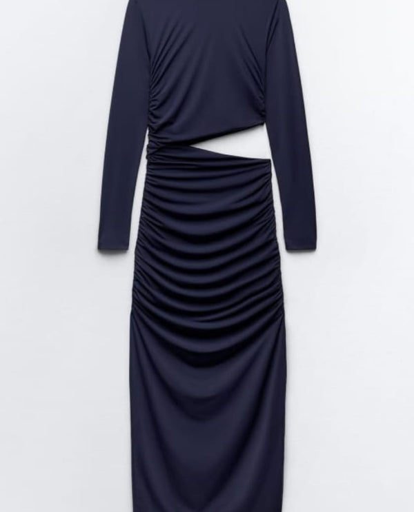 ZRA high neck side cut slit dress navy