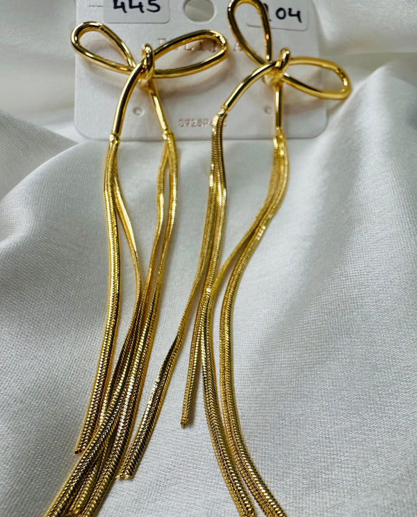 18K gold plated long bow earrings