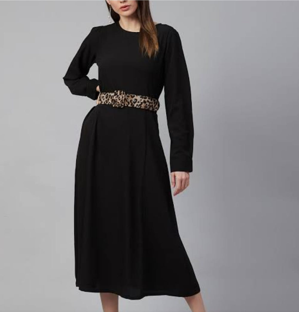 Belted long midi dress black - Cameo Outfits